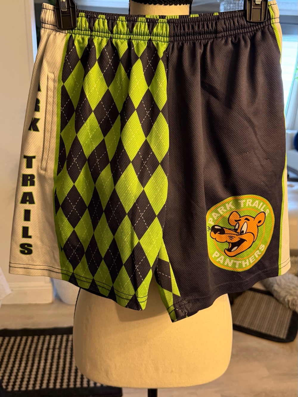 Panthers Kids Black & Neon Green Athletic Shorts